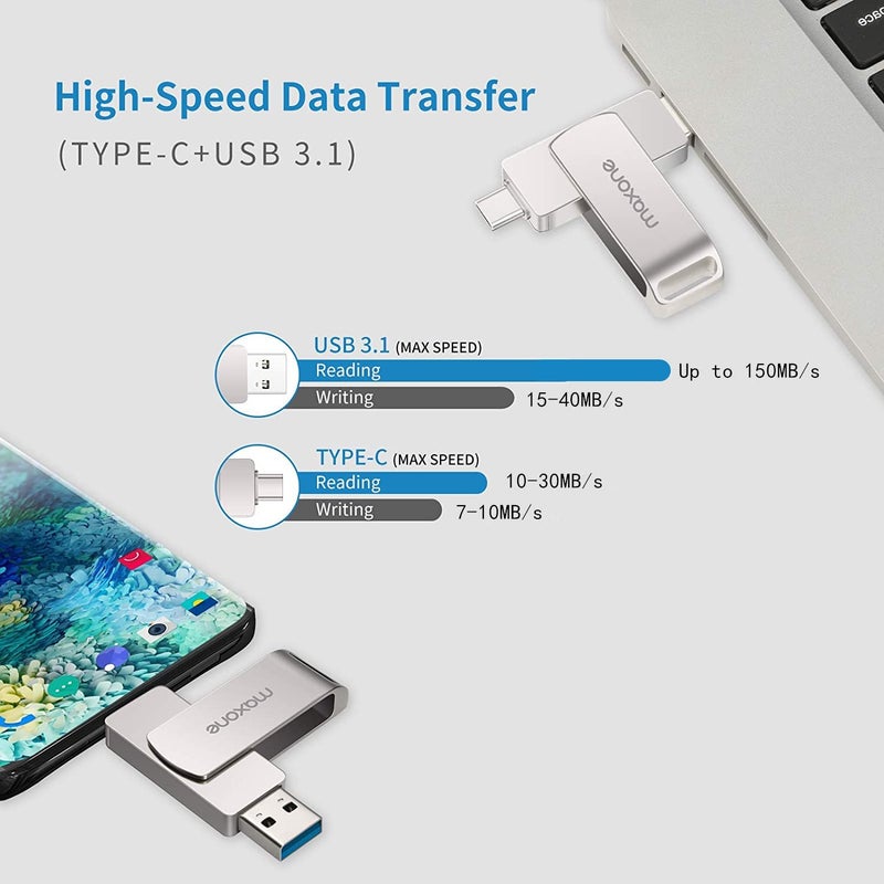 Maxone 128GB Flash Drive USB Type C Both 3.1 Tech - 2 in 1 Dual Drive Memory Stick High Speed OTG Compatible for Android Smartphone Computer, Mac Book, Chromebook - Image 3